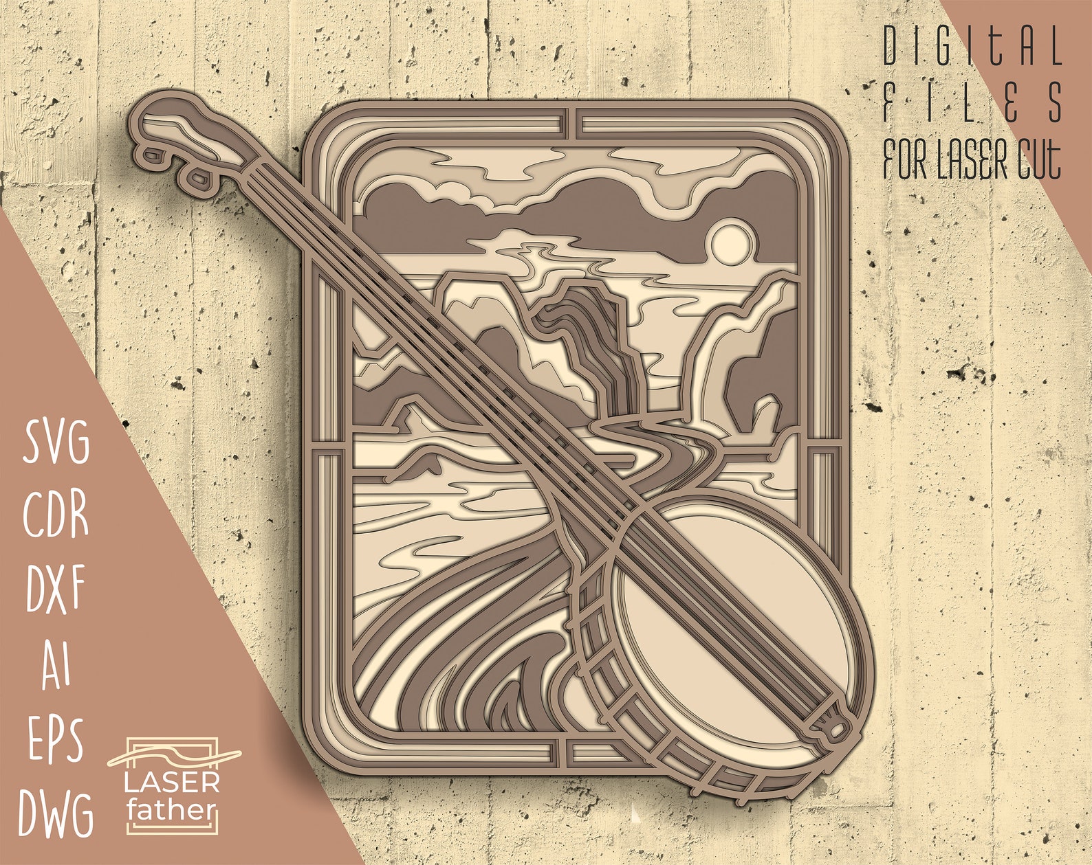 Banjo 3D Layered SVG File / 5 Layers Laser Cut File / Music Instrument ...