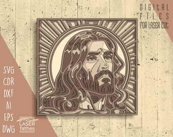 Jezus 3D Multilayer SVG-bestand / 5 lagen Laser Cut File / Jesus Craft Gift / Digitale Download / Jesus SVG / ai cdr png dxf dwg-bestanden