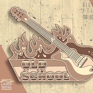 Rock Guitar 3D Layered SVG File / 5 Layers Laser Cut File / Guitar Craft Gift / Instant Download / Rock SVG / ai cdr png dxf dwg files