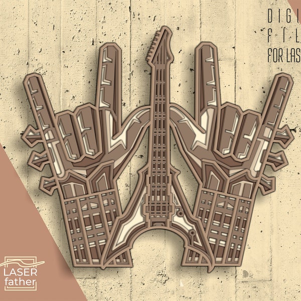 Hard Rock Guitar 3D Layered SVG Laser Cut File / Hard Rock Music SVG / Music Lover Gift / Instant Download / ai cdr png dxf dwg files