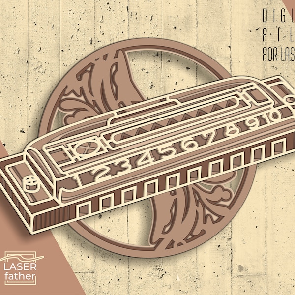Harmonica 3D Multilayered SVG File / Laser Cut File / Gift for Crafter / Digital Download / Harmonica SVG / ai cdr png dxf dwg files