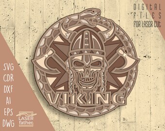 Viking avec haches (fichier SVG 3D multicouche) / Téléchargement instantané / Fichiers découpés au laser / Décoration Viking / Fichiers ai cdr png dxf dwg