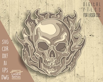 Skull 3D Layered SVG File / 5 Layers Laser Cut File / Craft Gift for Man Cave / Instant Download / Skull SVG / ai cdr png dxf dwg files