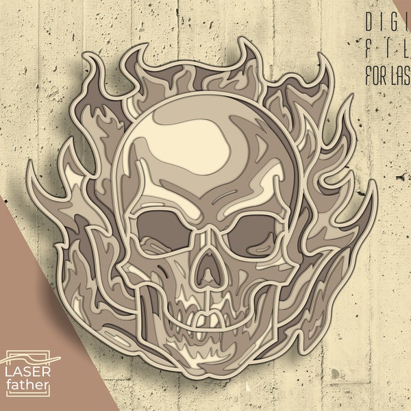 Skull 3D Layered SVG File / 5 Layers Laser Cut File / Craft Gift for Man Cave / Instant Download / Skull SVG / ai cdr png dxf dwg files