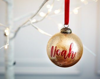 Glitter Gold Personalised Christmas Tree Ornament Bauble Decoration