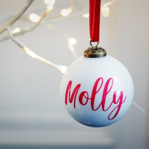 Gloss White Personalised Christmas Tree Ornament Bauble Decoration
