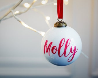 Gloss White Personalised Christmas Tree Ornament Bauble Decoration