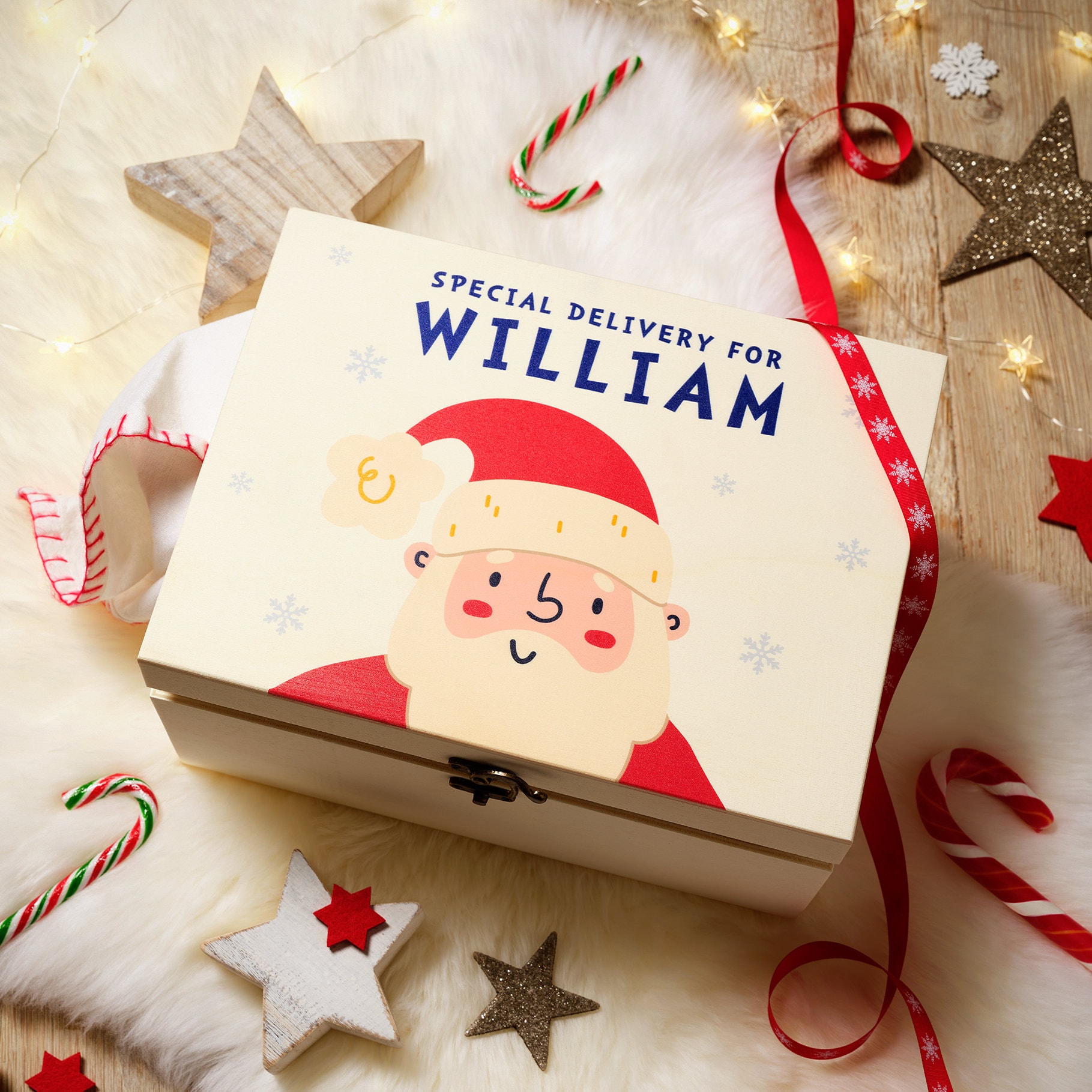 Santa Claus Father Full Colour Wooden Personalised Christmas Eve Box - Crafted from thick, premium wood