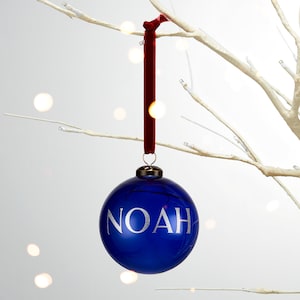 Navy Blue Stained Glass Personalised Christmas Tree Ornament Bauble Decoration