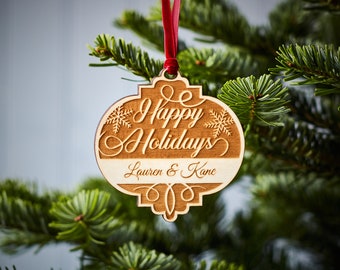 Happy Holidays Personalised Wooden Christmas Decoration