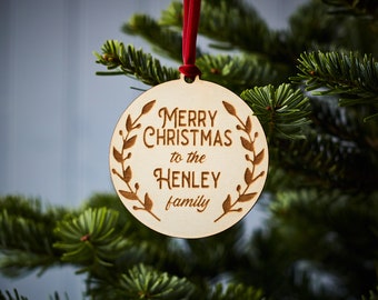 Familie Maretak Gepersonaliseerde Houten Kerstdecoratie