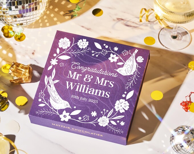 Congratulations Mr + Mrs - Personalised Handmade Chocolate Truffles - Luxury Wedding Gift Box
