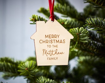 Familiehuis gepersonaliseerde houten kerstdecoratie