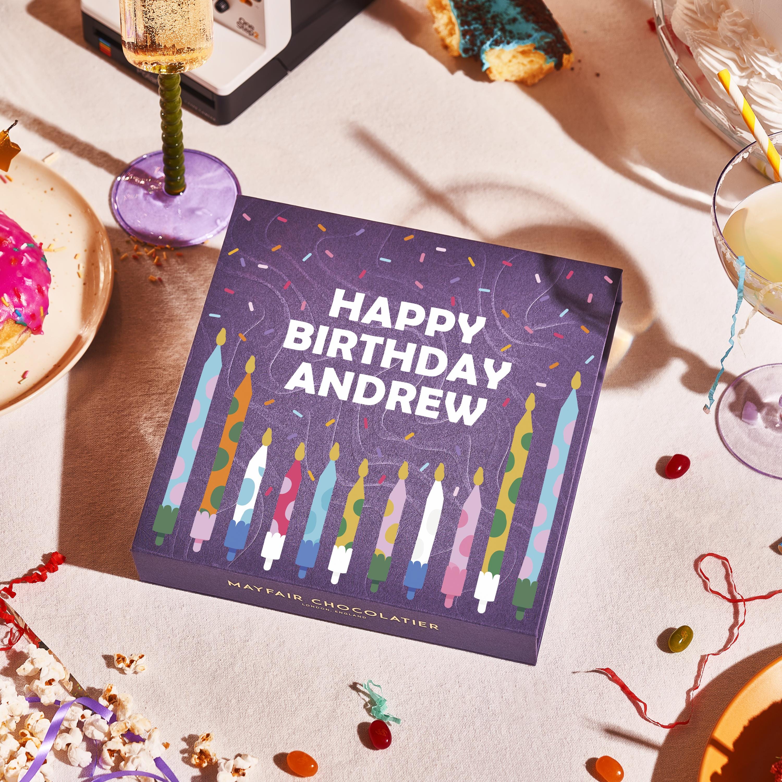 Happy Birthday Candles \u0026 Confetti - Personalised Handmade Chocolate  Truffles - Luxury Gift Box - Etsy Israel, image size:3000x3000