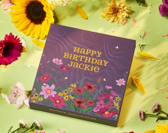 Happy Birthday Wildflowers - Personalised Handmade Chocolate Truffles - Luxury Gift Box