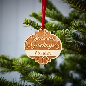 Seasons Greetings Personalised Wooden Christmas Decoration