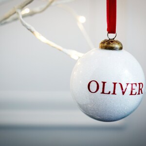 Glitter White Glass Personalised Christmas Tree Ornament Bauble Decoration