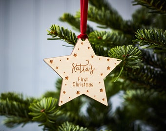 Baby's eerste kerst gepersonaliseerde houten kerstversiering