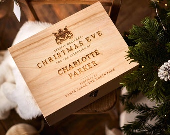 North Pole Mail Personalised Christmas Eve Box - Personalised Wooden Santa Delivery Crate for Kids, Handcrafted from Premium Natural Wood