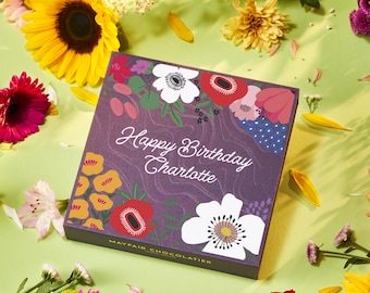 Happy Birthday Floral Bloom - Personalised Handmade Chocolate Truffles - Luxury Gift Box