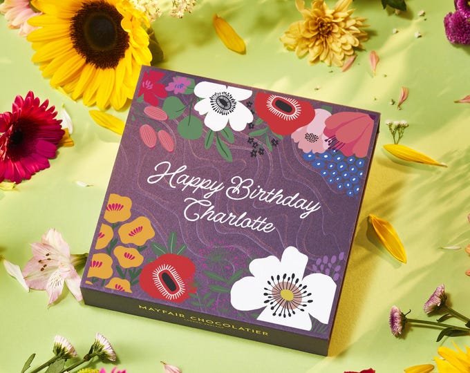 Happy Birthday Floral Bloom - Personalised Handmade Chocolate Truffles - Luxury Gift Box