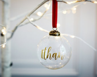 Clear Glass Personalised Christmas Tree Ornament Bauble Decoration