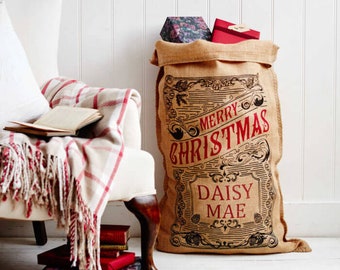 Sacco di Natale personalizzato Caxton, borsa regalo, Babbo Natale in stile vintage, calza della Befana