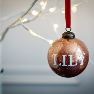 Glitter Rose Gold Personalised Christmas Tree Ornament Bauble Decoration