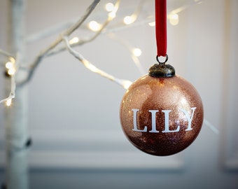 Glitter Rose Gold Personalised Christmas Tree Ornament Bauble Decoration