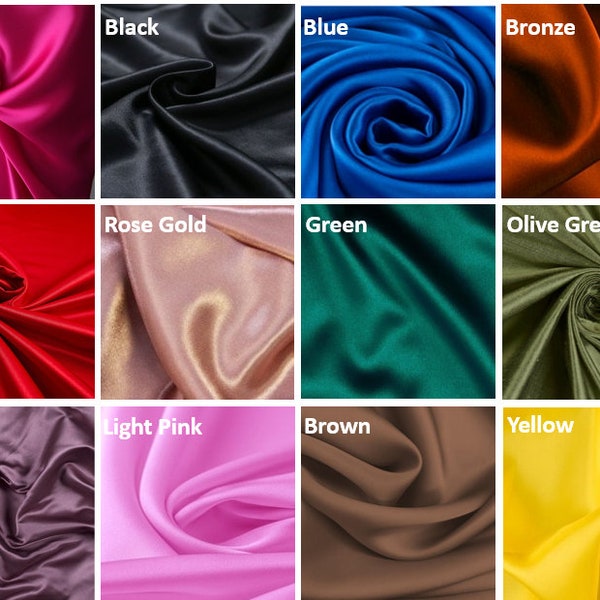 Tissu de satin de soie de 36 couleurs, tissu de satin de soie de luxe par mètre, tissu de robe de charmeuse de satin de polyester