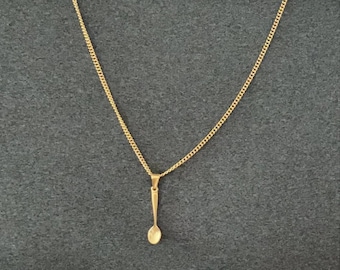 Gold Spoon Necklace Ear Picker Pendant 18K chain plated Wire Elegant Fashion Pendant Charm Jewelry Unisex Chronic Illness Awareness