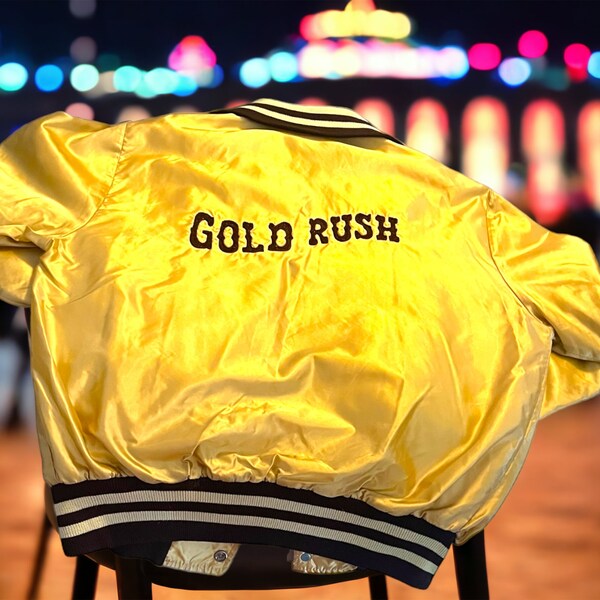 Vintage 80s Gold Rush Casino Las Vegas Satin Style Jacket Size Medium Monogram