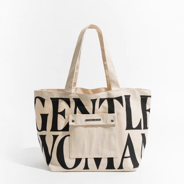 Gentlewoman Front Pocket Tote, Gentlewoman Classic Tote, Gentlewoman Puffy Bag, Minimalist Tote Bag, School Tote Bag; Fashionable Tote Bag