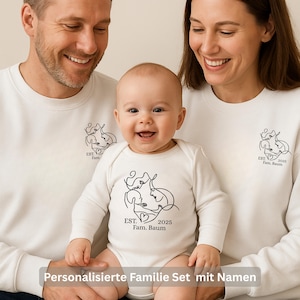 Personalized Family Sweatshirt Set with Name & Date, Matching Mom Dad Sweaters Baby Long Sleeve Bodysuit, Winter Family Outfit Gift