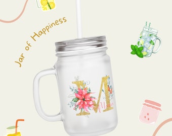 Golden Sparkle MAMA Mason Jar | Personalized Memory Gift | Straw and Lid included | Perfect for Soft Drinks and Cocktails | Glass Coffee Mug