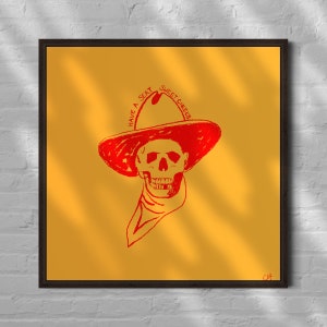 Cowboy Skeleton Bathroom Art Print: Funny Southwestern Decor (Digital Download)