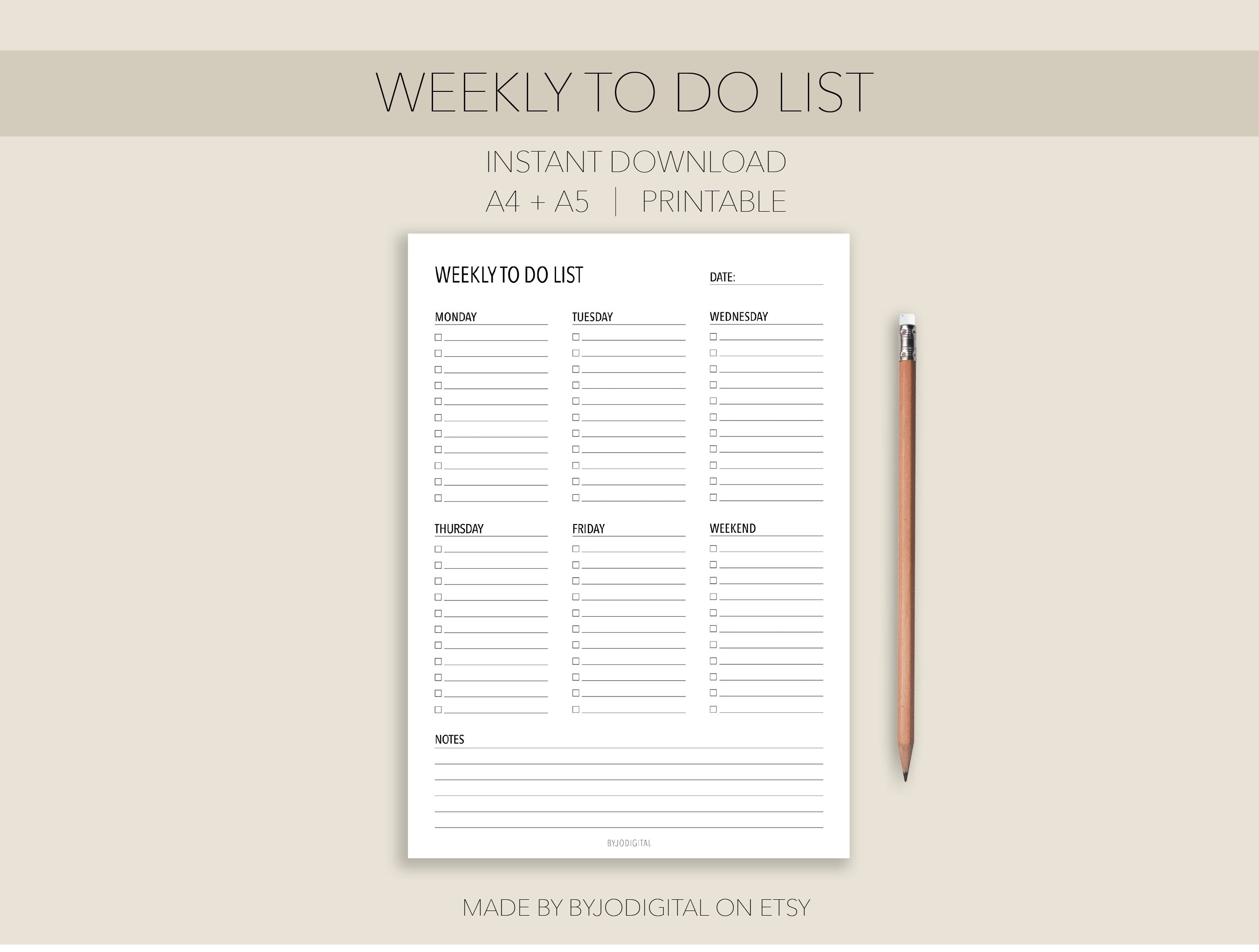 Blank Minimalistic Printable Weekly to Do List Vertical I Instant ...