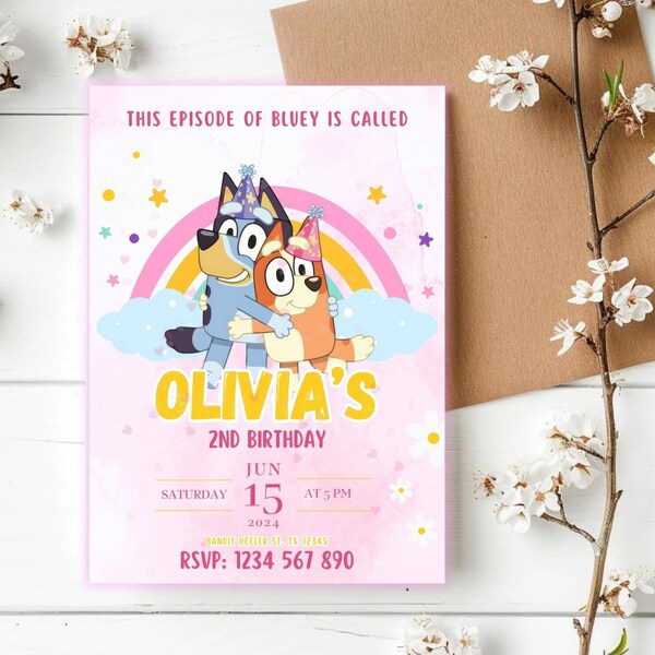 Girl Bluey Birthday Invitation Template, Bluey Invitation, Bluey Girl Party Invite, Bluey Editable Digital Invitation Template