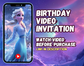 Faire-part vidéo d'anniversaire La Reine des neiges, faire-part de fête d'anniversaire d'Elsa, invitation animée princesse, Elsa Evite, invitation de fête La Reine des neiges