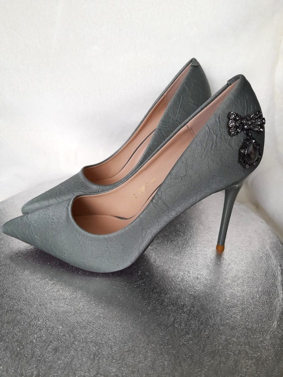 Vintage Inspired Sage Green Satin Pointed Shoes for Bride Or Bridesmaid