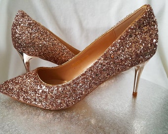 Glamorous Sparkling Rose Gold Champagne Glitter Bridal Wedding Shoes - Sequin adorned perfection!