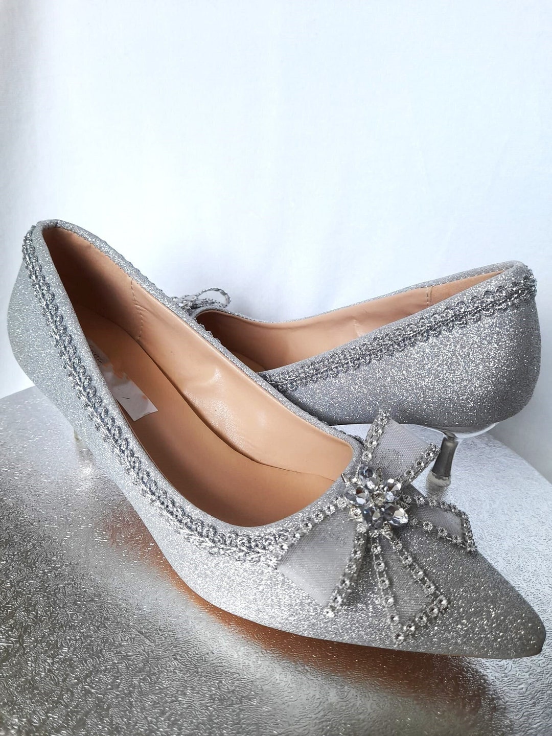 Cinderella Inspired Silver Glitter Wedding Shoes Fit for a Magical Day