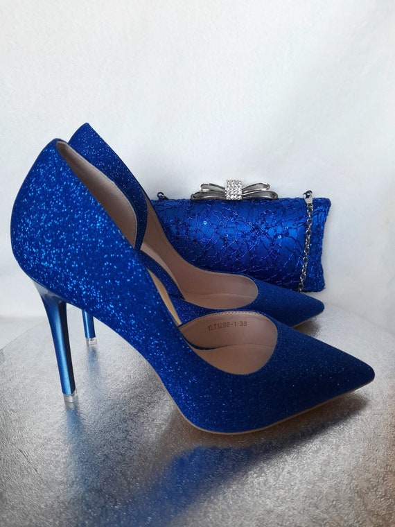 Buy Blue Sparkling Glitter Shoes With Clutch for Bride or