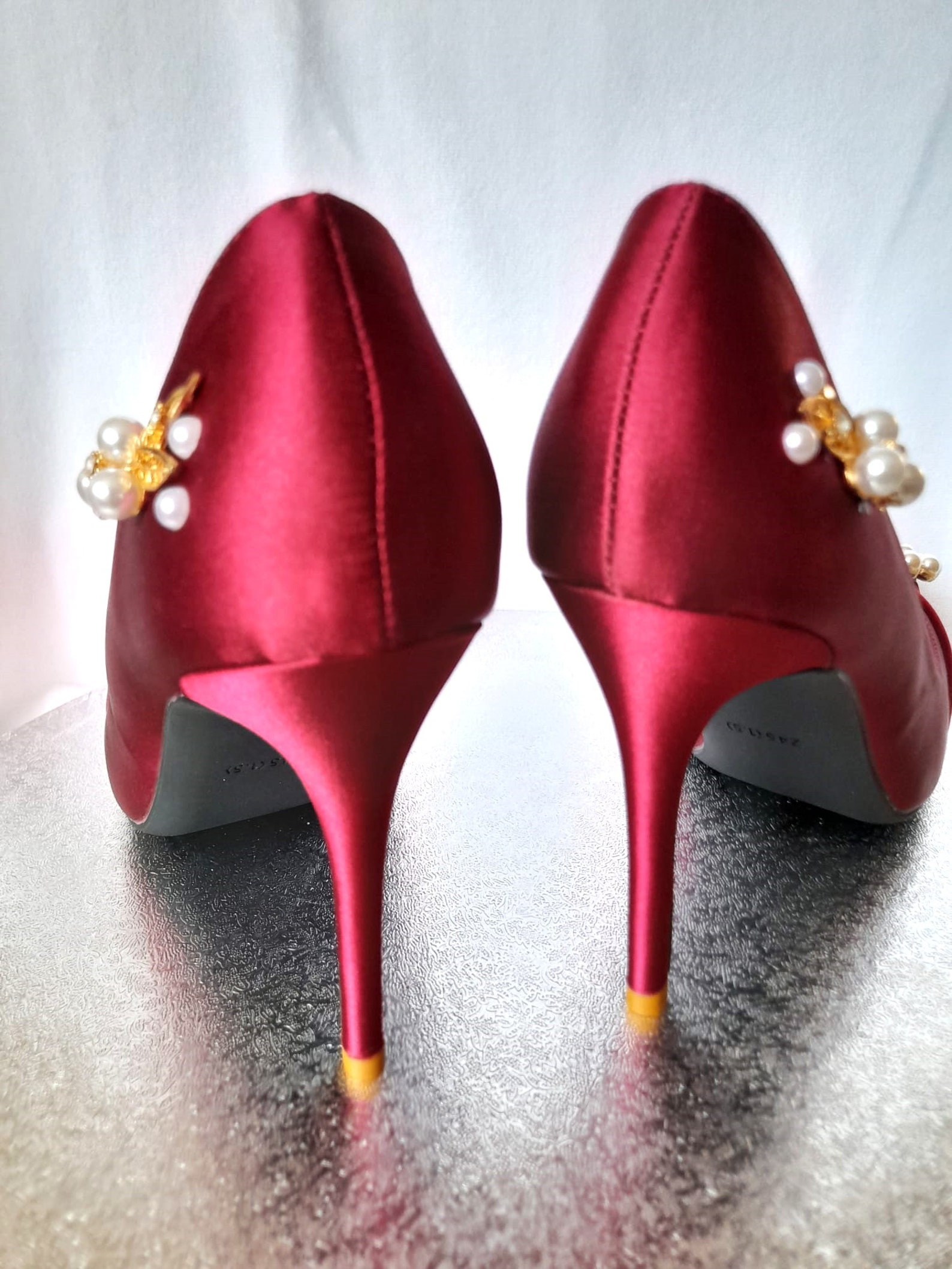 red satin wedding shoes
