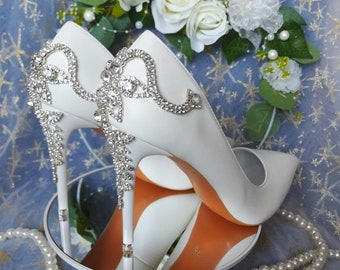 White Bridal Shoes: Embellished Heel Wedding Pumps