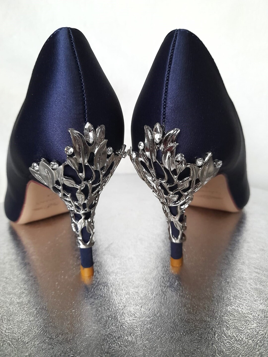 Navy satin high heels hot sale