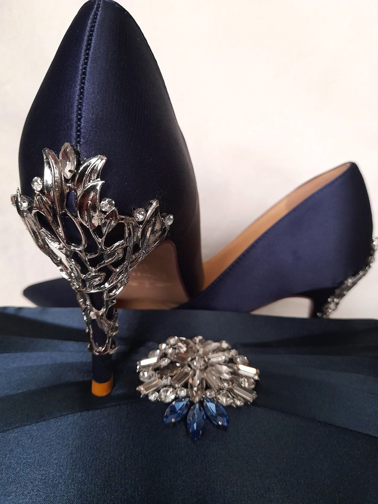 navy blue satin heels