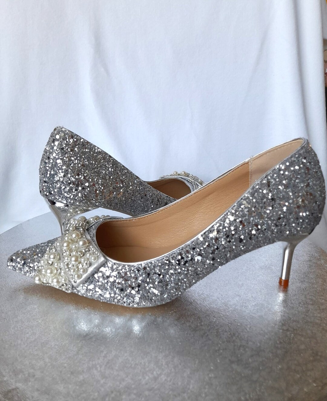 Silver Glitter Wedding Shoes Cinderella Inspired Bridal Heels Etsy — free download