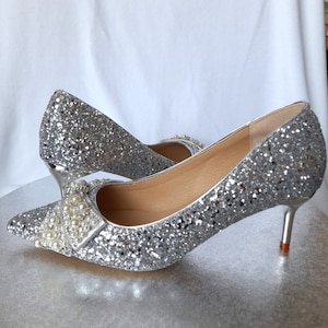 Elegant Silver Glitter Cinderella Inspired Wedding Shoes - Perfect for Brides or Bridesmaids