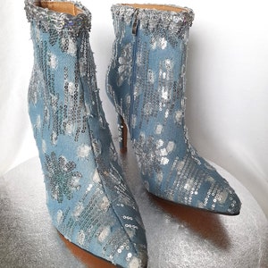 Blue Denim Sequin Cowgirl Boots: Western Wedding Bridal